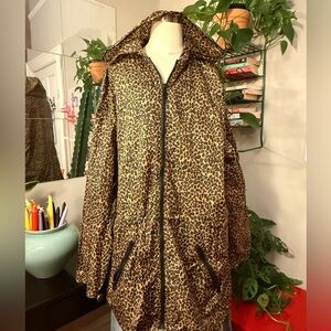 Cheetah print rain jacket, lightweight.